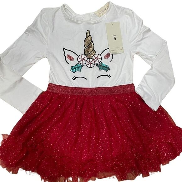 New Christmas Unicorn Sparkling Tutu Holiday Dress, Size 5 - Picture 3 of 4